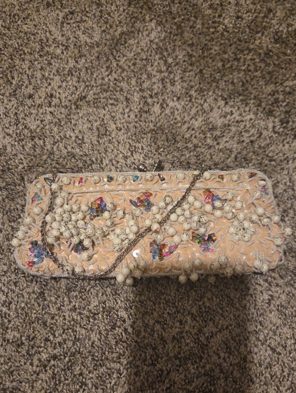 Embellished Peach Beaded Evening Clutch